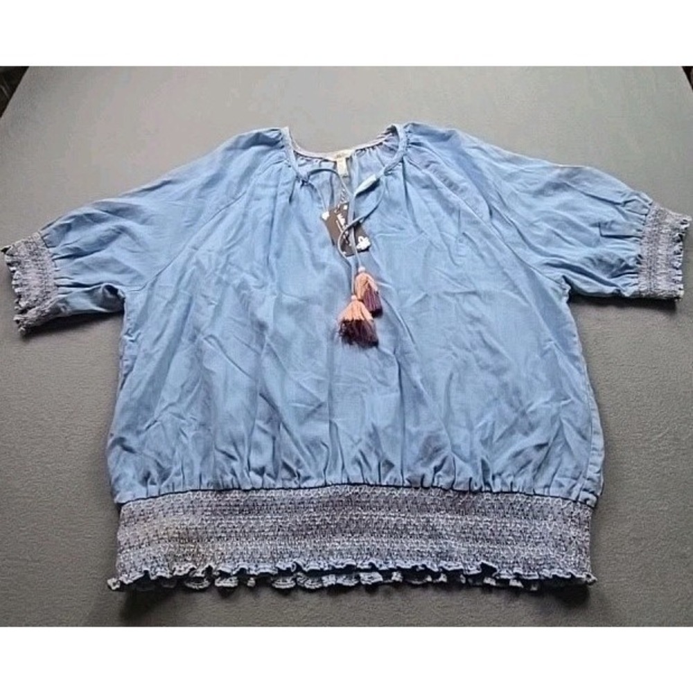 Women's Matilda Jane Denim Colored Peasant Blouse W/ Tassels XXL NWT